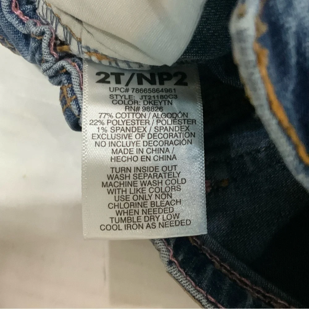 Jordache Jean Retro Hippie 60’s Distressed Dark Wash Embroidered Patches Girl 2T